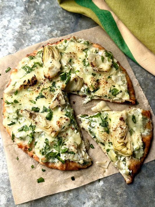 Cheesy Artichoke-Spinach Pizza