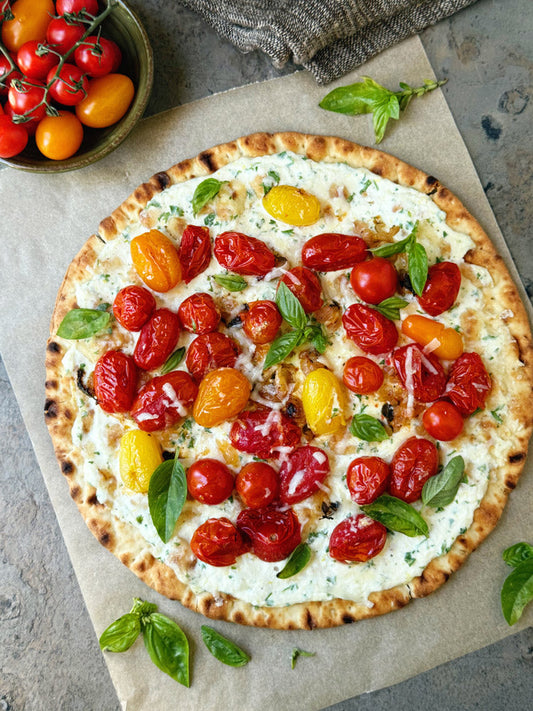 Mediterranean Roasted Tomato Whipped Ricotta Pizza