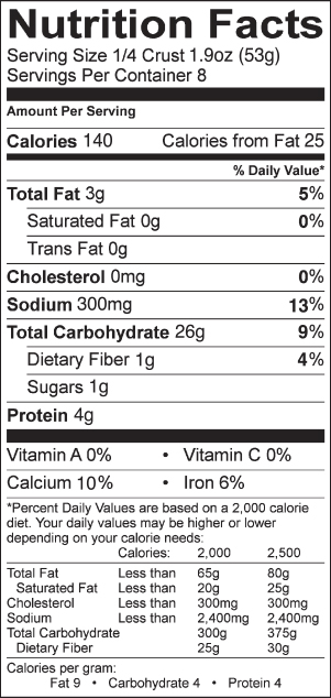 Brooklyn Bred Pizza Crust Nutrition Facts